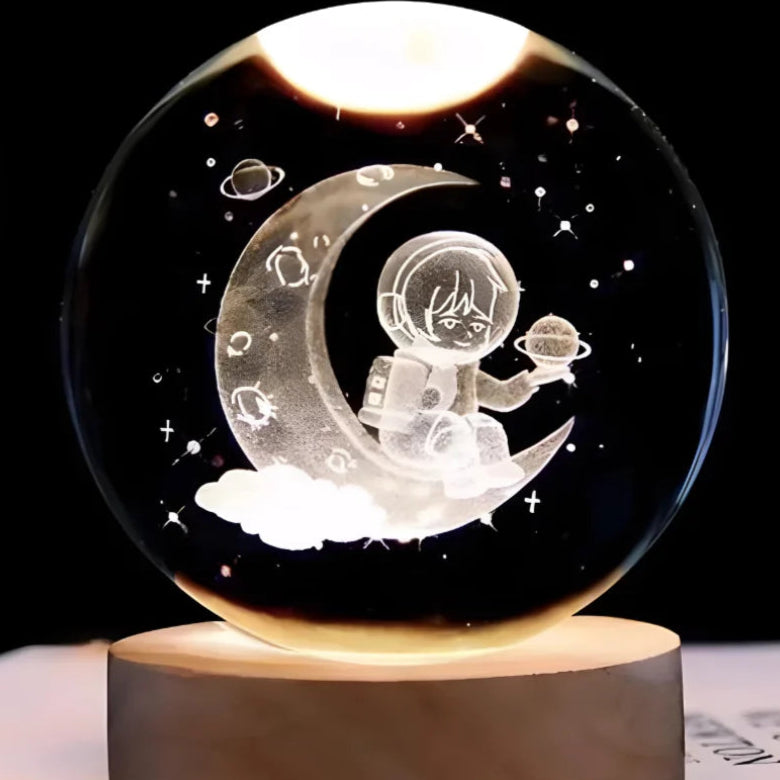Luminária Cristal De Mesa Bola de Cristal Planeta Terra, Lua, Galáxia e Sistema Solar LED Base De Madeira Decoração