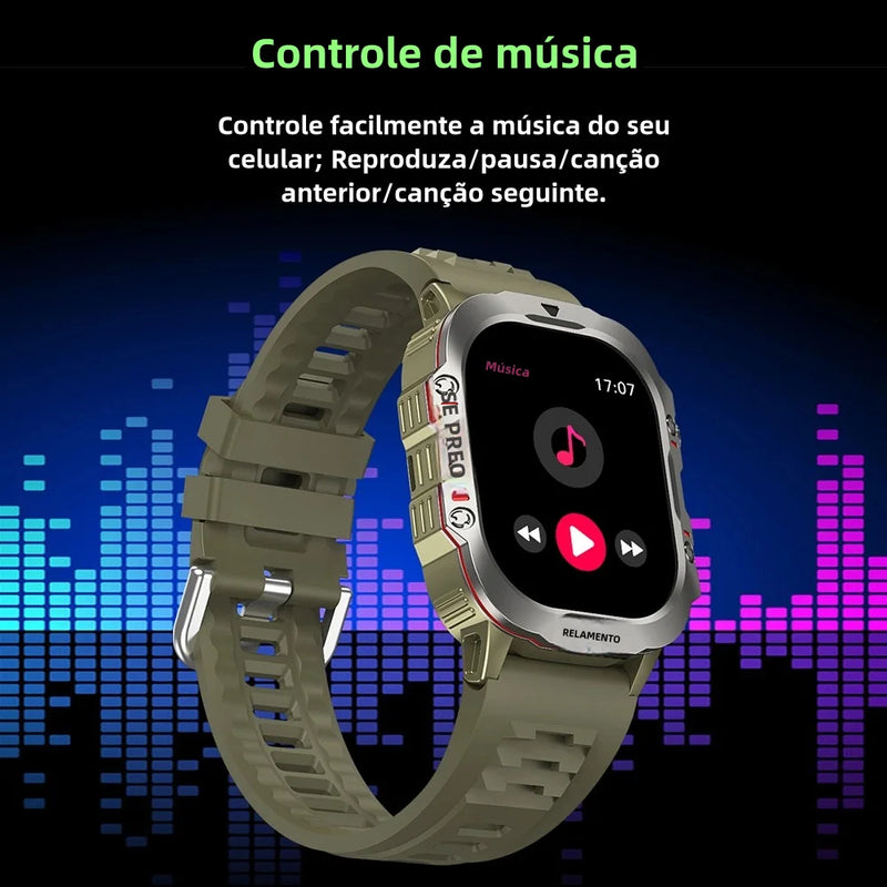 Smartwatch Masculino Outdoor 2.01" com Lanterna, Chamada BT e Monitor de Saúde